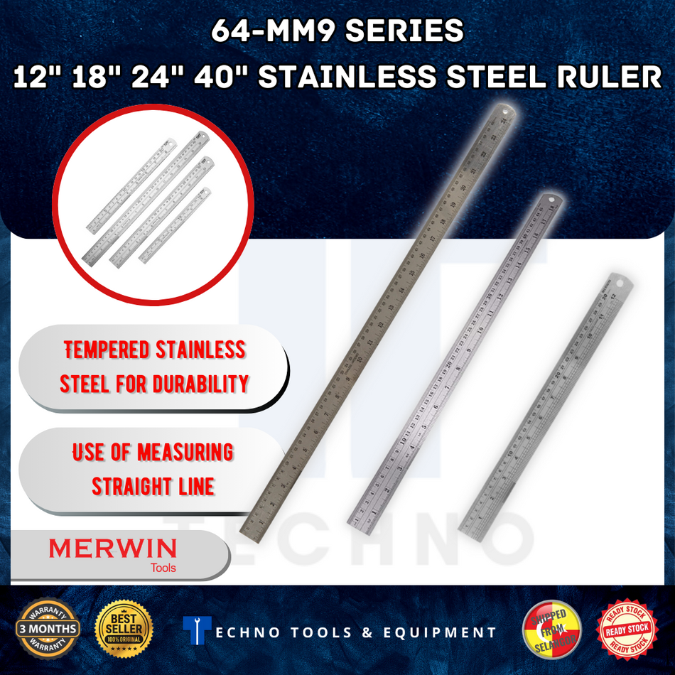 Merwin Stainless Steel Ruler 12"/18"/24"/40" 64-MM900 64-MM910 64-MM920 64-MM930