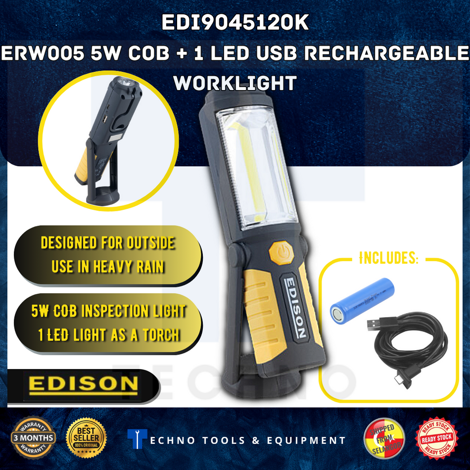 EDISON EDI9045120K ERW005 USB Rechargeable Worklight 5W COB + 1 LED