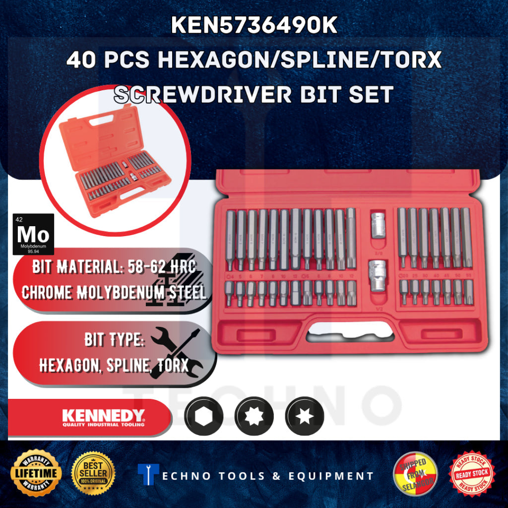 Kennedy KEN5736490K 40 Pieces Hexagon/Spline/Torx Screwdriver Bit