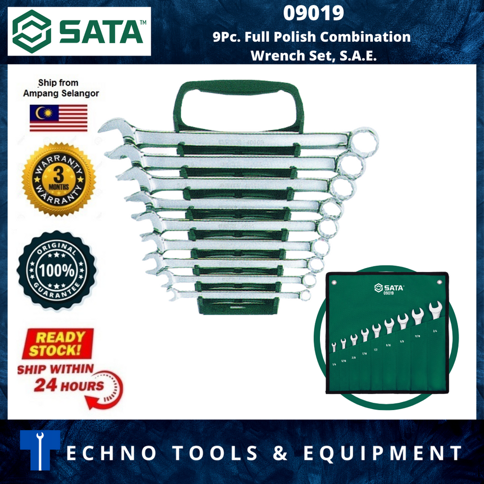 SATA 09019 Combination Wrench Set 9pc, 1/4"-3/4", SAE, 2kg,
