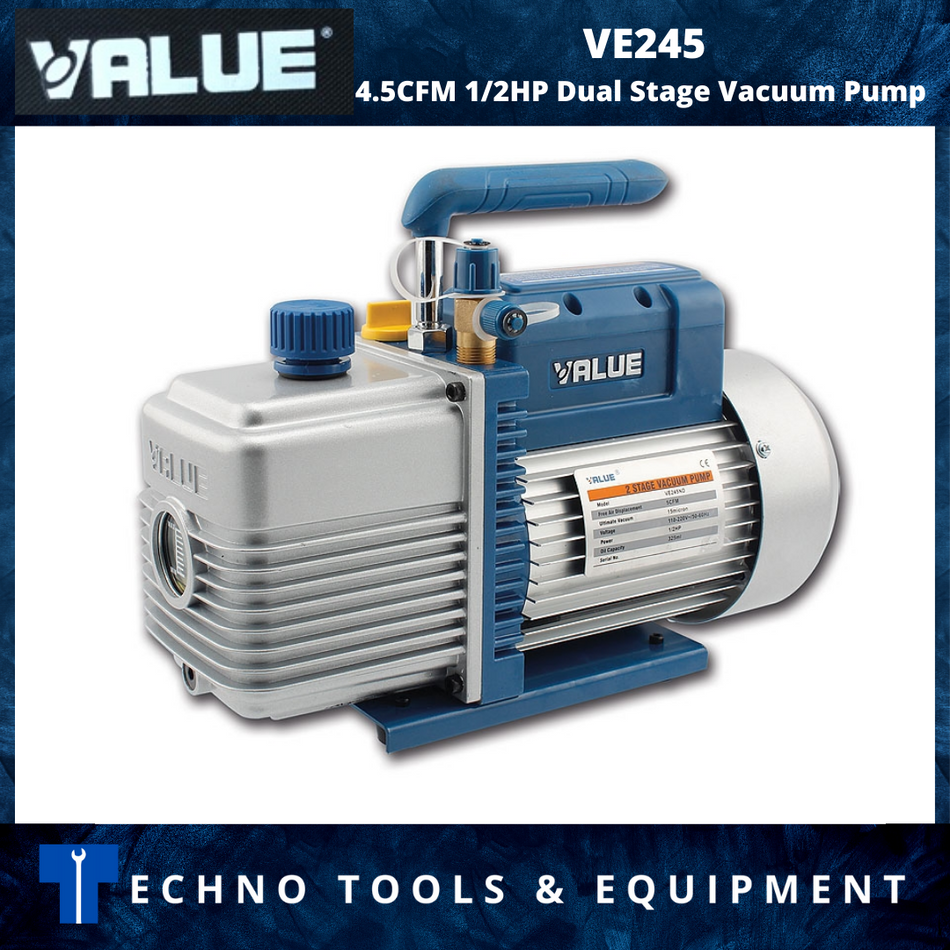 VALUE VE245 Dual Stage Vacuum Pump 4.5CFM, 128L/Min, 1/2HP