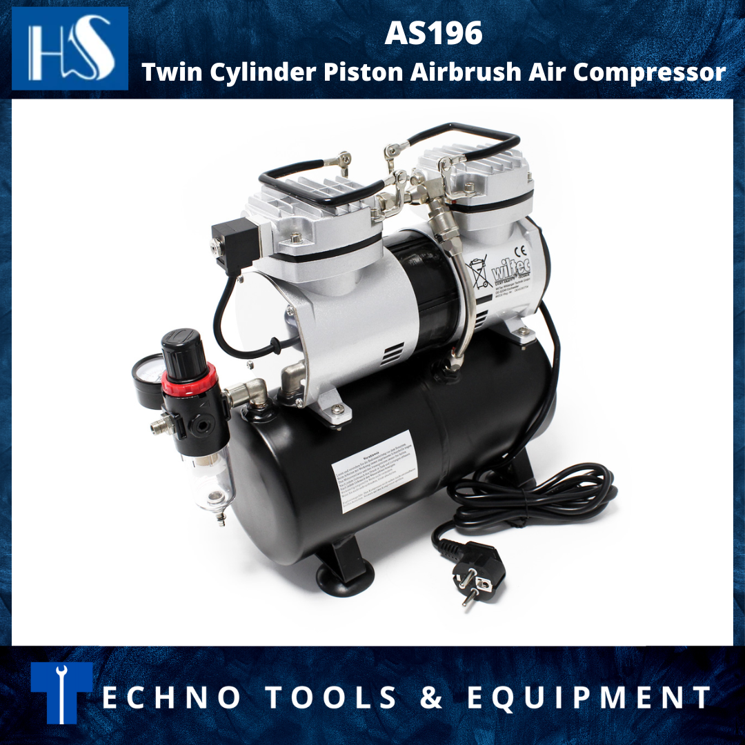 Twin Cylinder Piston Airbrush Air Compressor with Air Storage Tank