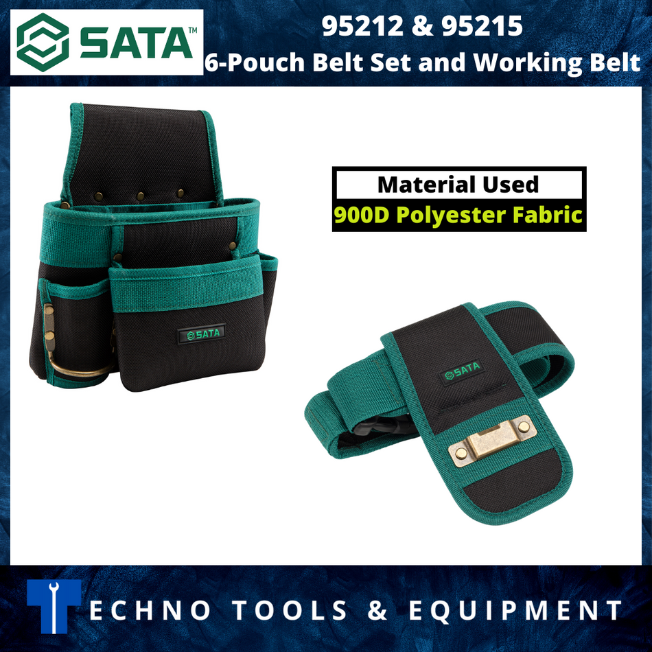 SATA 95212+95215 6-Pouch Belt Set and Working Belt With Tape Measure Hook
