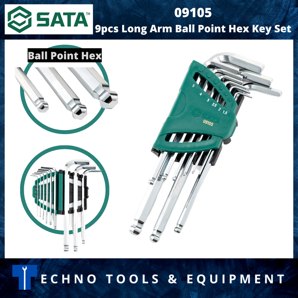 SATA 09105 9pc Long Arm Ball Point Hex Key Set