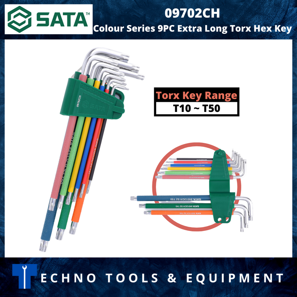 SATA 09702CH Colour Series 9PC Extra Long Torx Hex Key