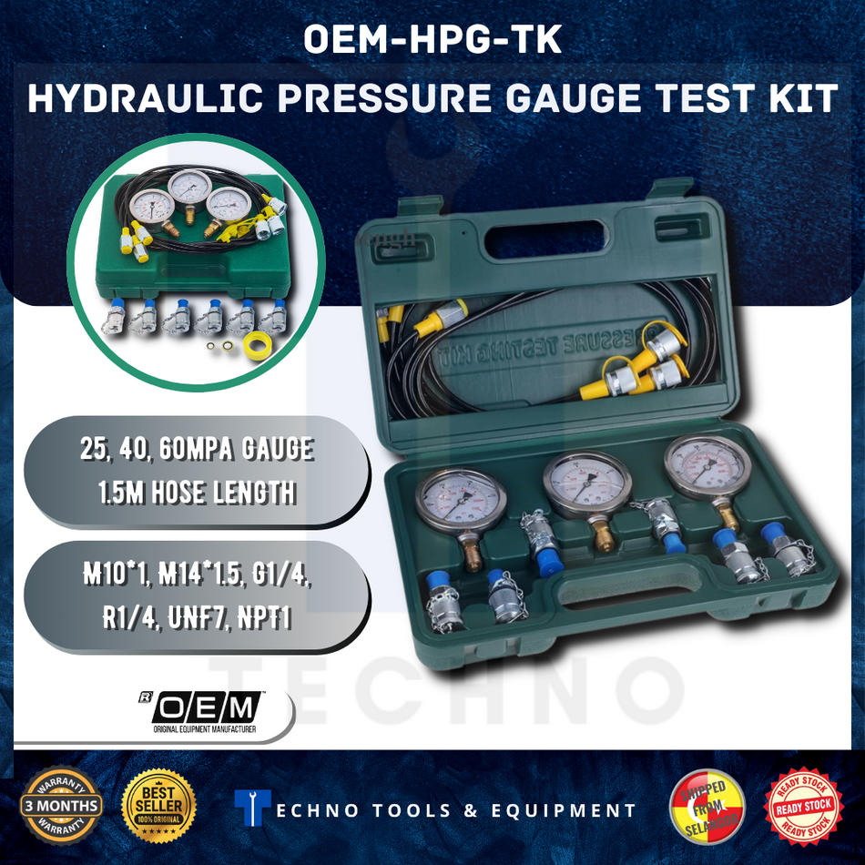 Hydraulic Pressure Guage Test Kit With Hose Coupling And Gauge Tools