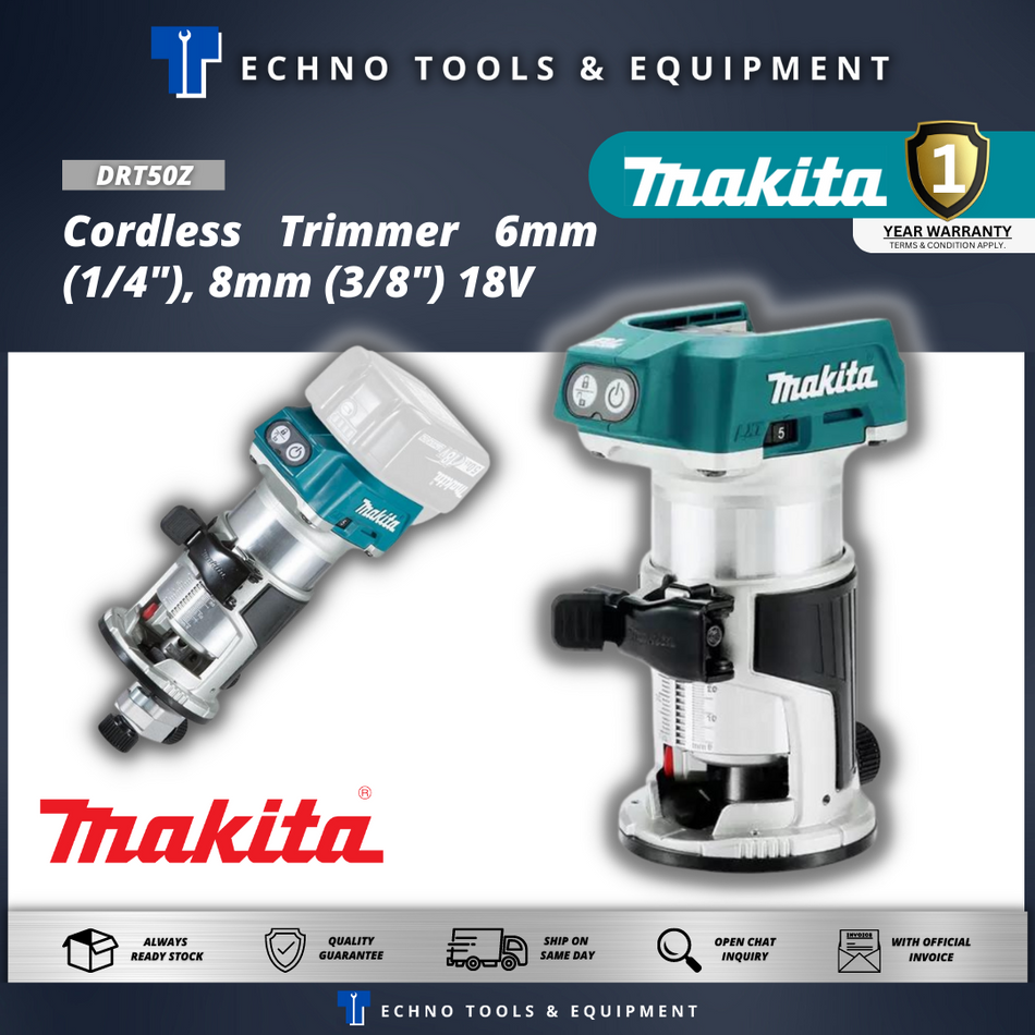 MAKITA DRT50Z Cordless Trimmer 6mm (1/4"), 8mm (3/8") 18V - 1 Year Warranty