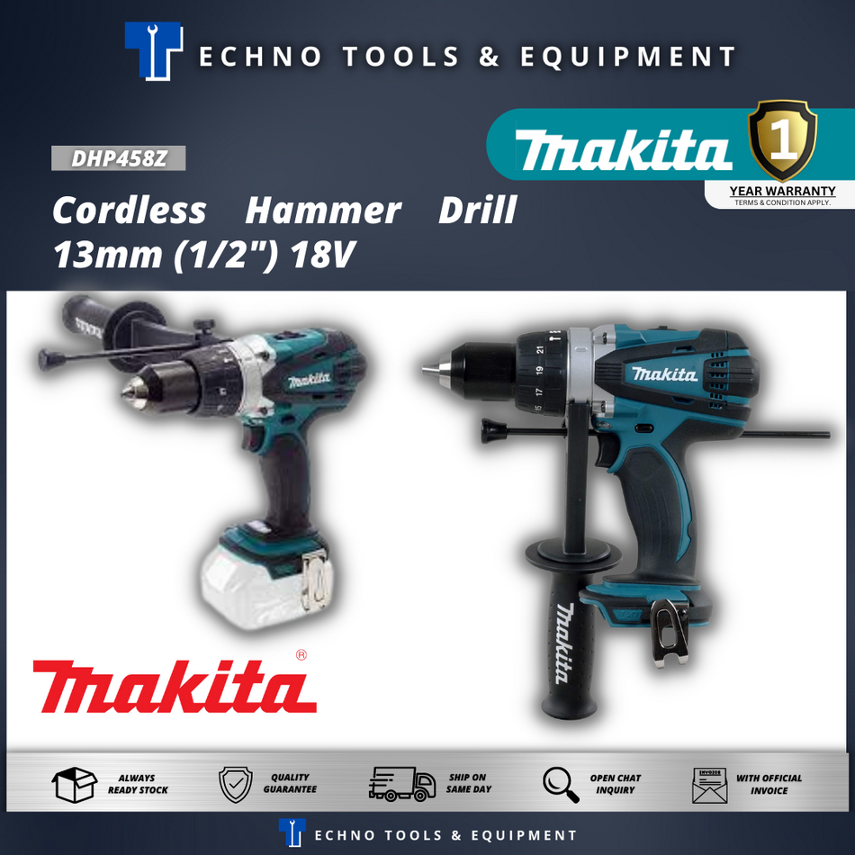 MAKITA DHP458Z Cordless Hammer Drill 13mm (1/2") 18V - 1 Year Warranty