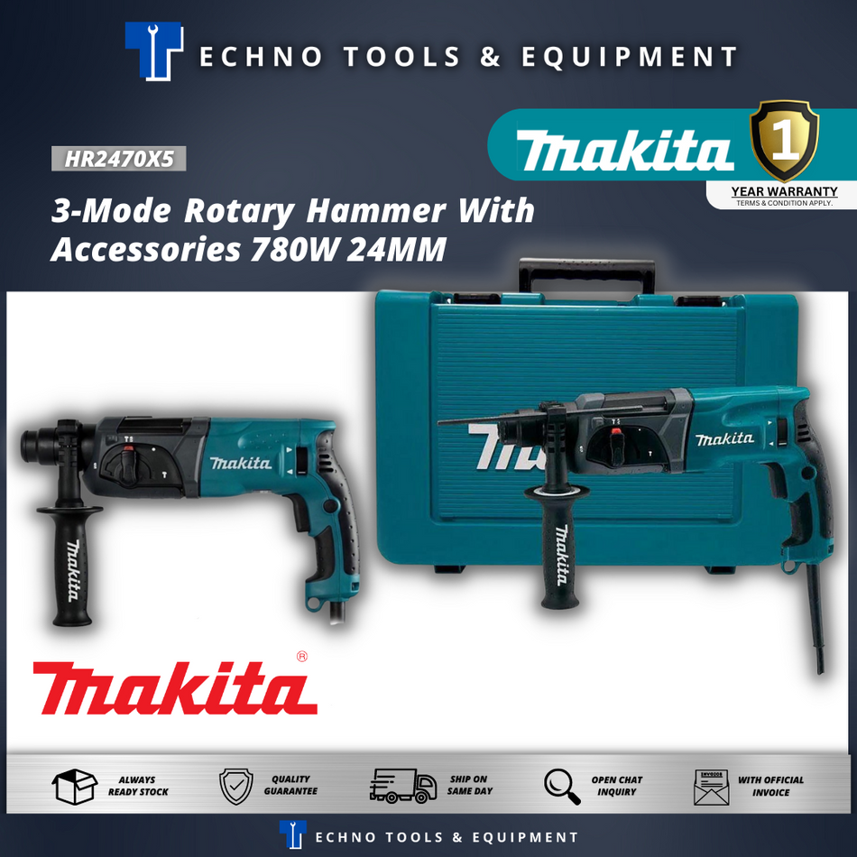 MAKITA HR2470X5 3-Mode Rotary Hammer 780W 24MM - 1 Year Warranty