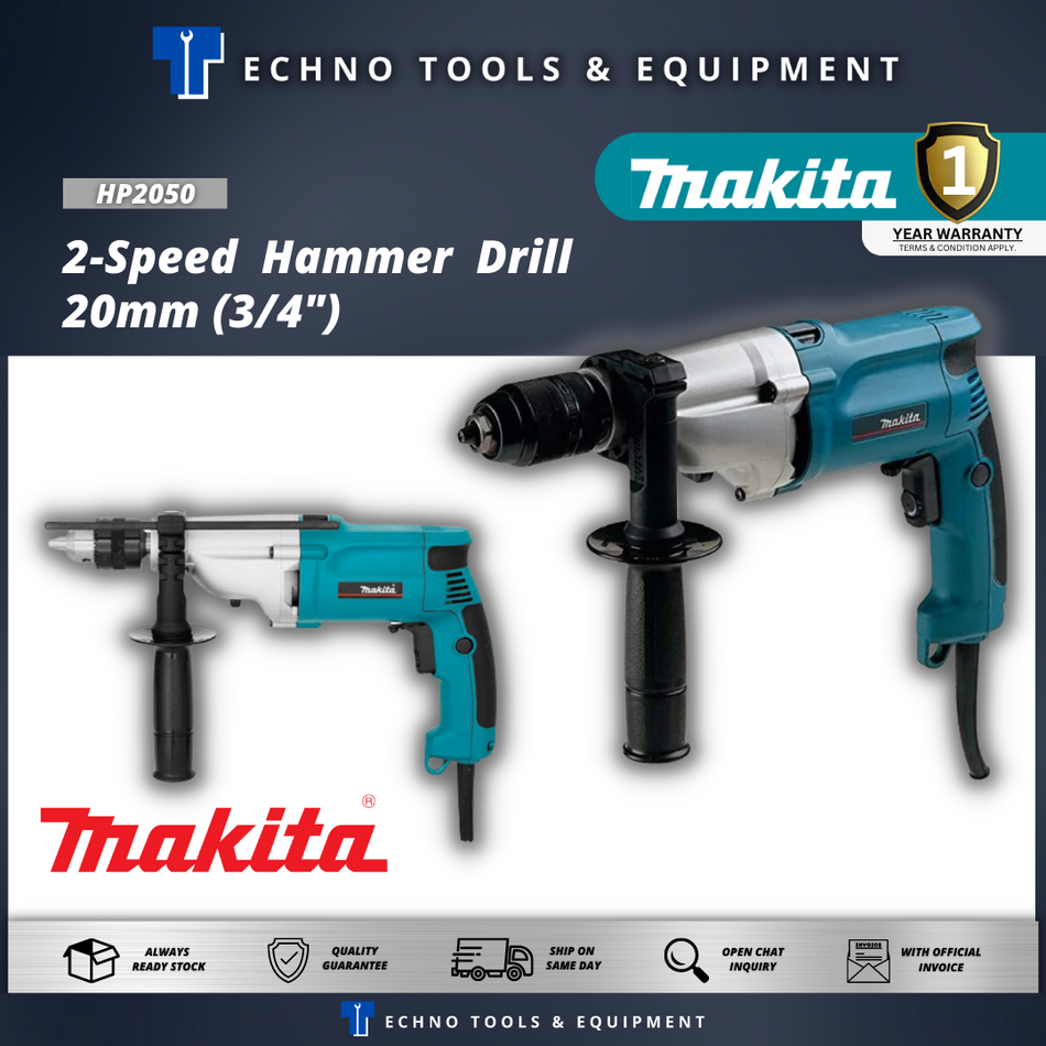 MAKITA HP2050 2-Speed Hammer Drill 20mm (3/4") - 1 Year Warranty