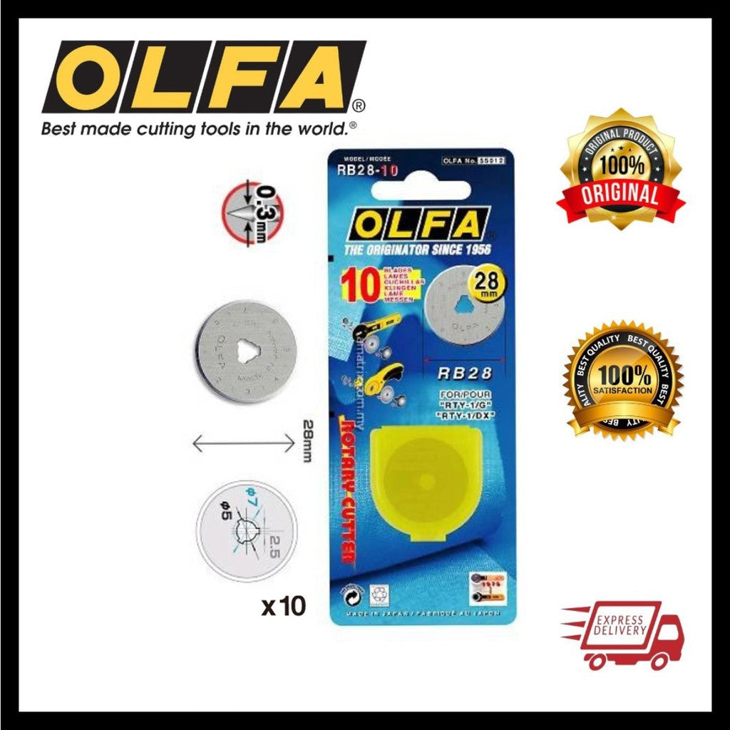OLFA 28mm RB28 Tungsten Steel Rotary Blade - 2, 5, or 10 Packs