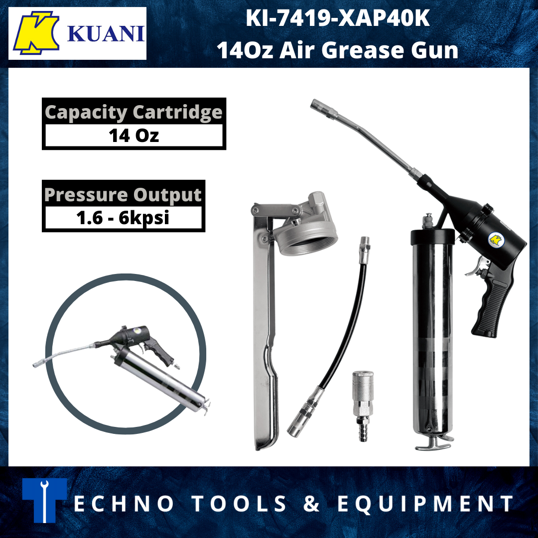 Kuani KI7419XAP40K Air Grease Gun 14OZ, 16006000psi, 1.6kg Techno