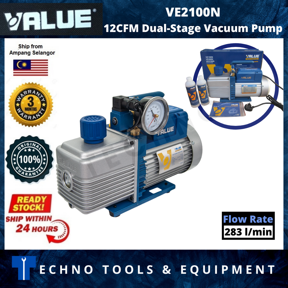 VALUE VE2100N 1.0HP 12.0CFM Portable Dual-Stage Vacuum Pump