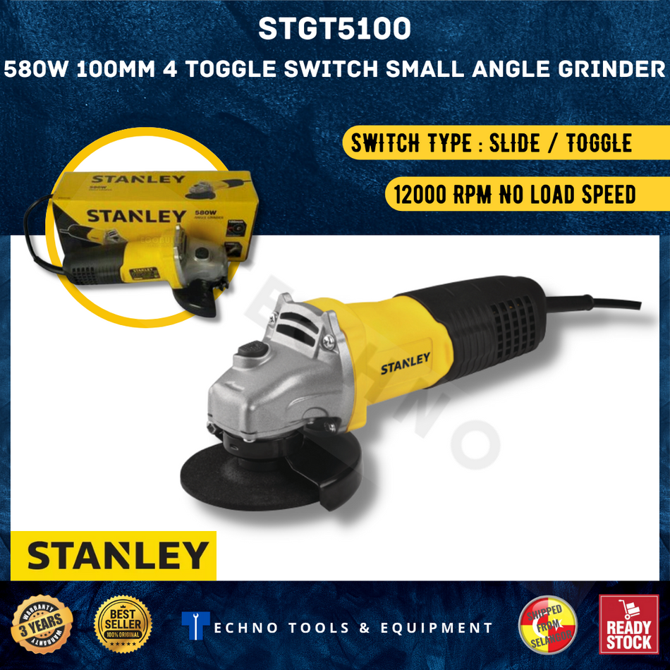 580W STANLEY  4 TOGGLE SWITCH SMALL ANGLE GRINDER -100MM