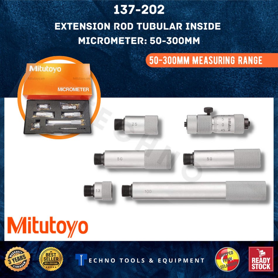 MITUTOYO 137-202 Extension Rod Tubular Inside Micrometer: 50-300mm