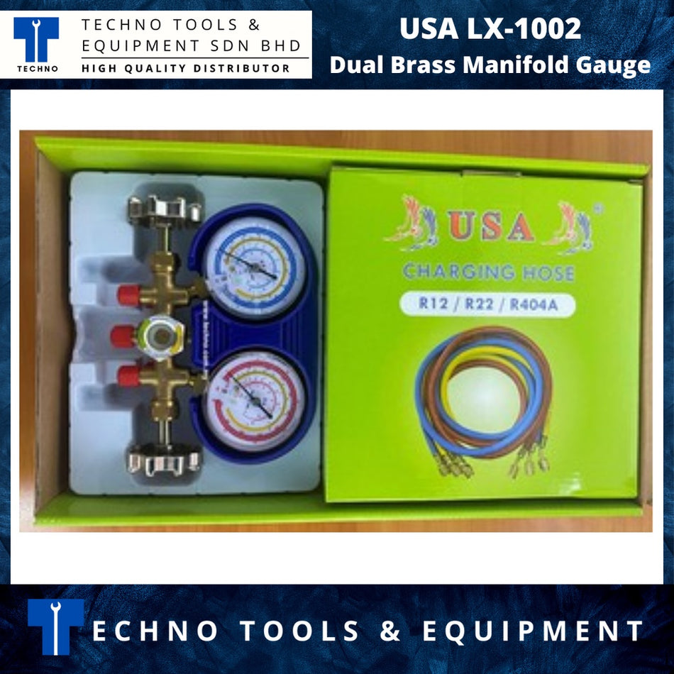 USA Dual Brass Manifold Gauge (R12/R22/R134a/R404a) USA-1002