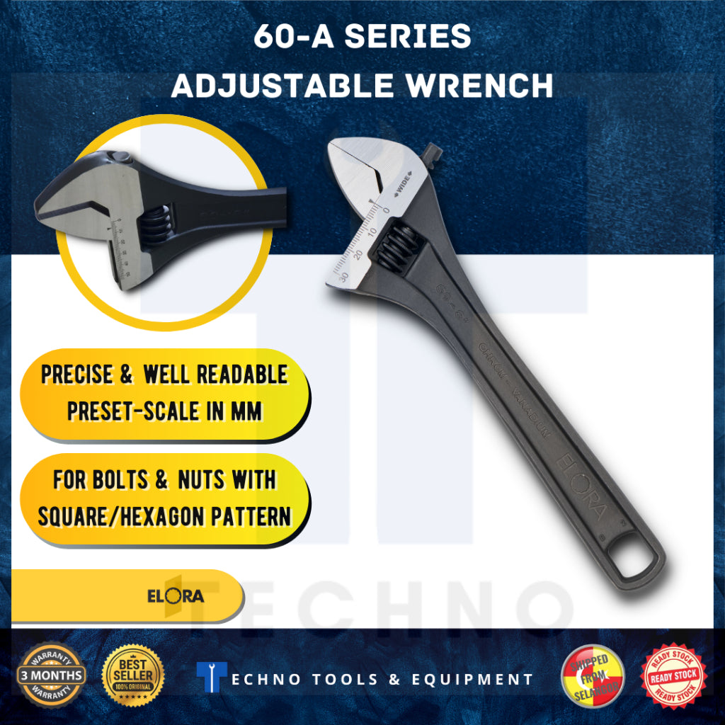 ELORA 60A Series Adjustable Wrench 6A/8A/12A Techno Tools & Equipment