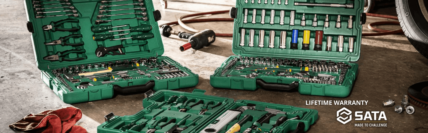 SATA Lifetime warranty banner , Contact Techno Tools & Equipment Sdn Bhd for warranty.