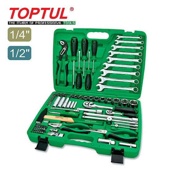 TOPTUL 80PCS Professional Grade 1/4" & 1/2" DR. Tool Kit GCAI8002