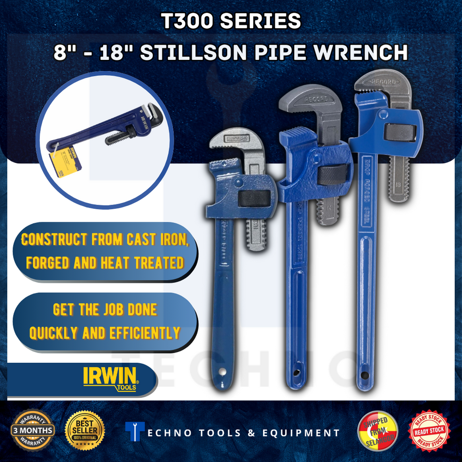 IRWIN RECORD Stillson Pipe Wrench 8"  10"  12"  14"  18" T3008 / T30010 / T30012 / T30014 / T30018