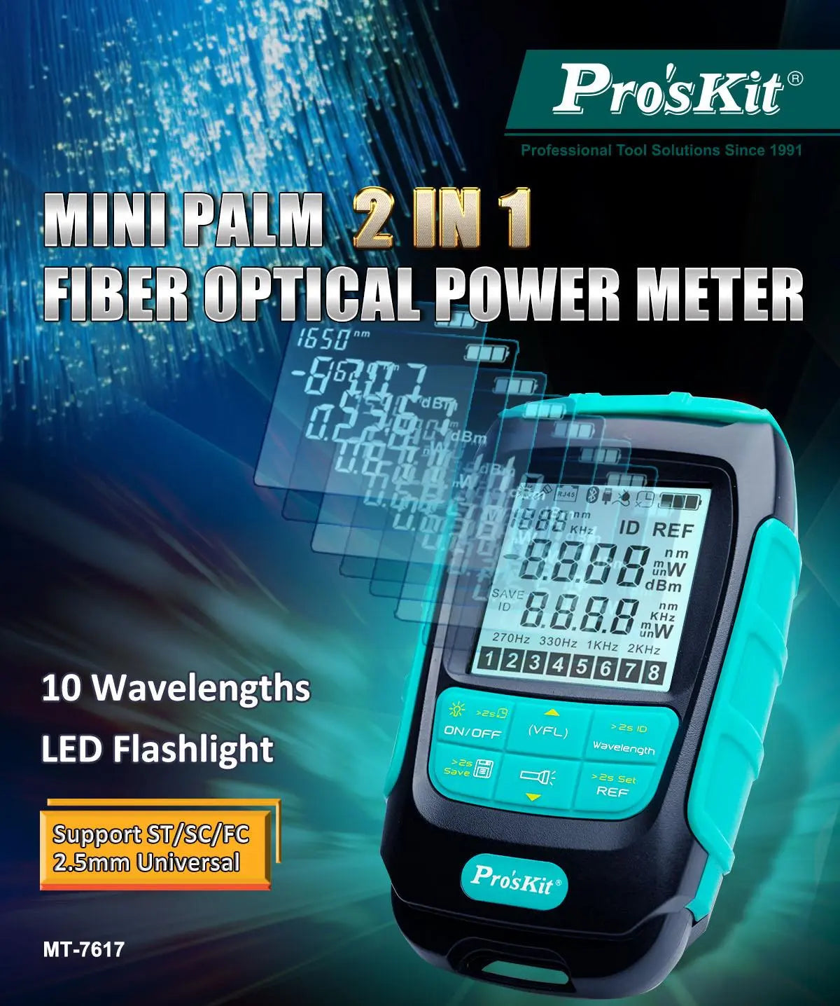 PRO'SKIT MT-7617 Mini Palm 2 in 1 fiber Optical Power Meter LED Flashlight (No Laser) | 3 Months Warranty PRO'SKIT