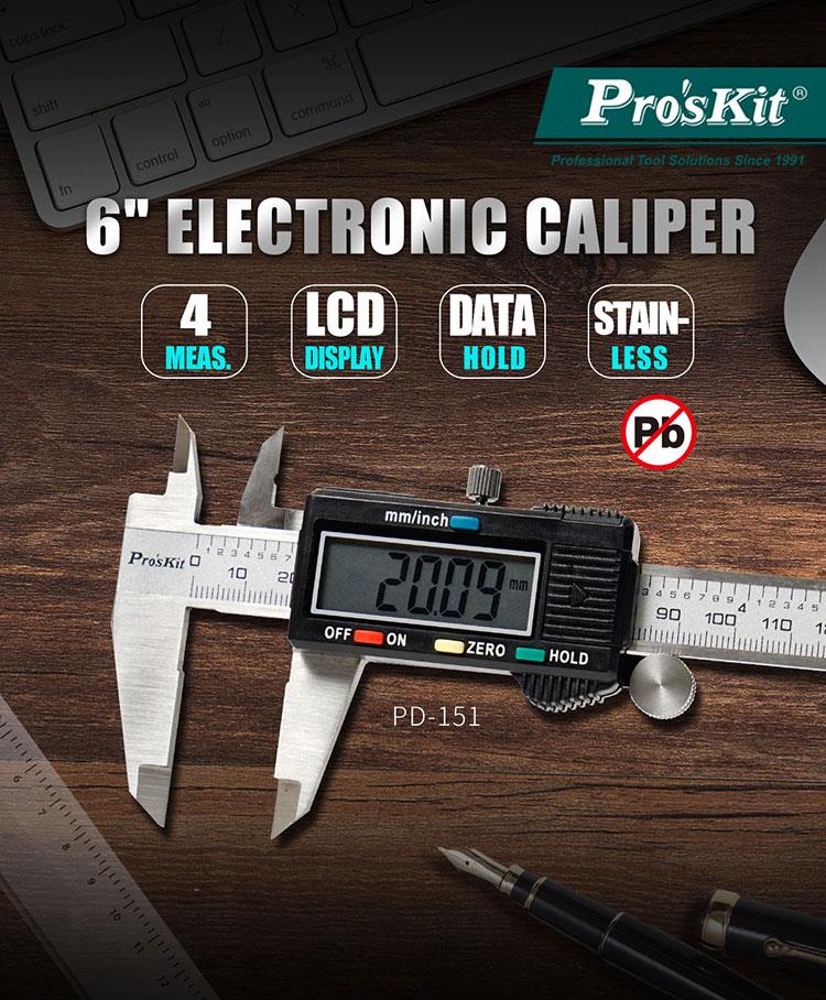 PRO'SKIT PD-151 6" Inch/Metric Electronic Caliper 150mm/6";0.01mm/0.0005"