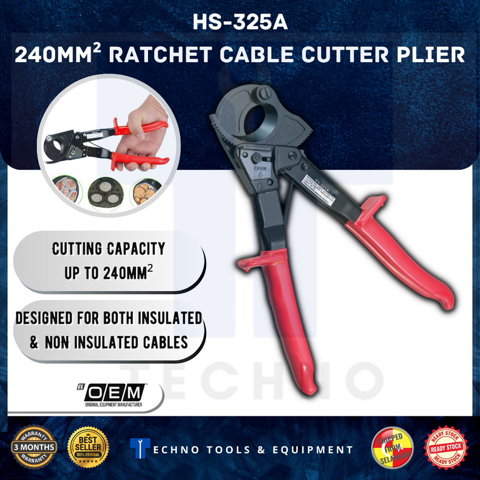 HS-325A 240mm² Hand Ratchet Cable Cutter Plier Ratchet Wire Cutter Plier Hand Tool Hand Plier for Copper Aluminum Cable
