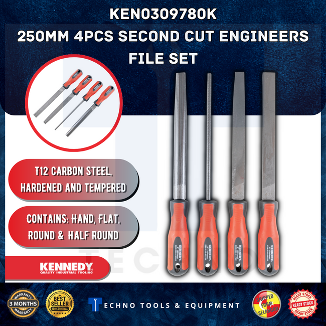 KENNEDY KEN0309780K 10''/250MM ENGINEER'S FILE SET WITH FITTED HANDLES-4PCE