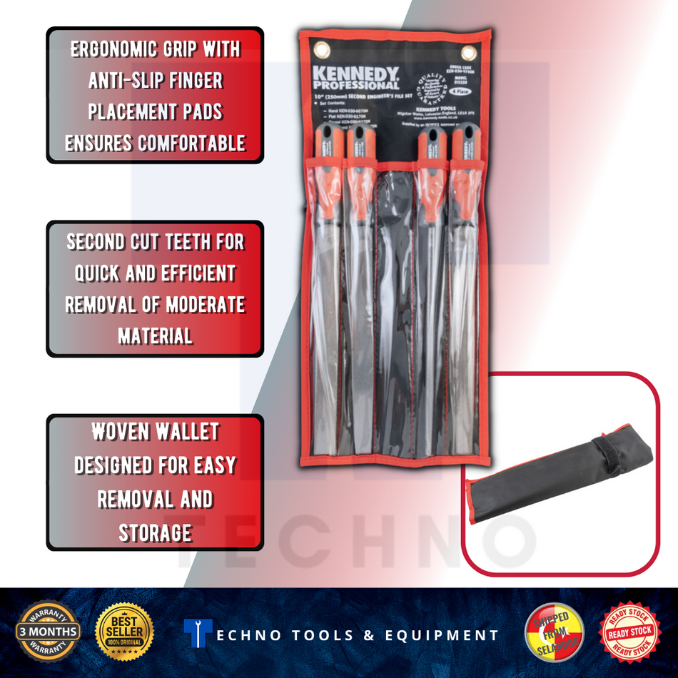 KENNEDY KEN0309780K 10''/250MM ENGINEER'S FILE SET WITH FITTED HANDLES-4PCE