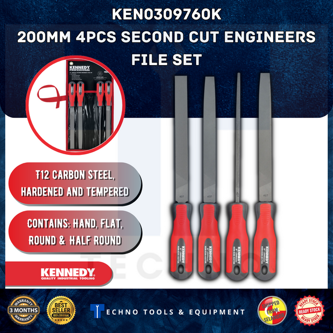 KENNEDY KEN0309760K 8''/200MM ENGINEER'S FILE SET WITH FITTED HANDLES-4PCE