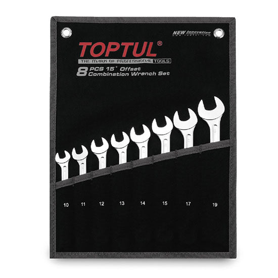 TOPTUL 15° OFFSET SUPER-TORQUE COMBINATION WRENCH SET - POUCH BAG - METRIC GPAW1402