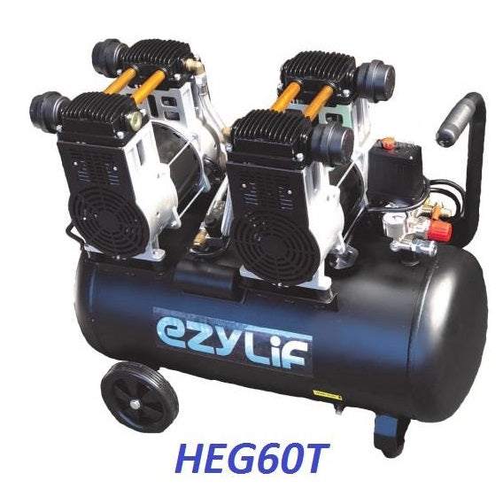 EZYLIF 1.5HP x 2 Pump 60Liter Silent Air Compresor HEG60T