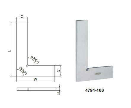 INSIZE 4791-75 90 DEGREE FLAT EDGE SQUARE 75x50mm