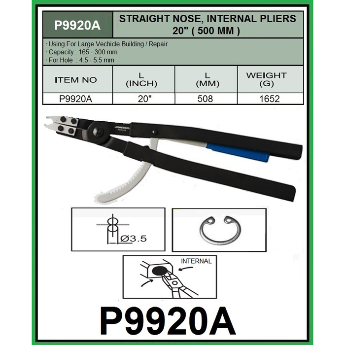 JONNESWAY 20″ (500MM) STRAIGHT NOSE, INTERNAL PLIER P9920A