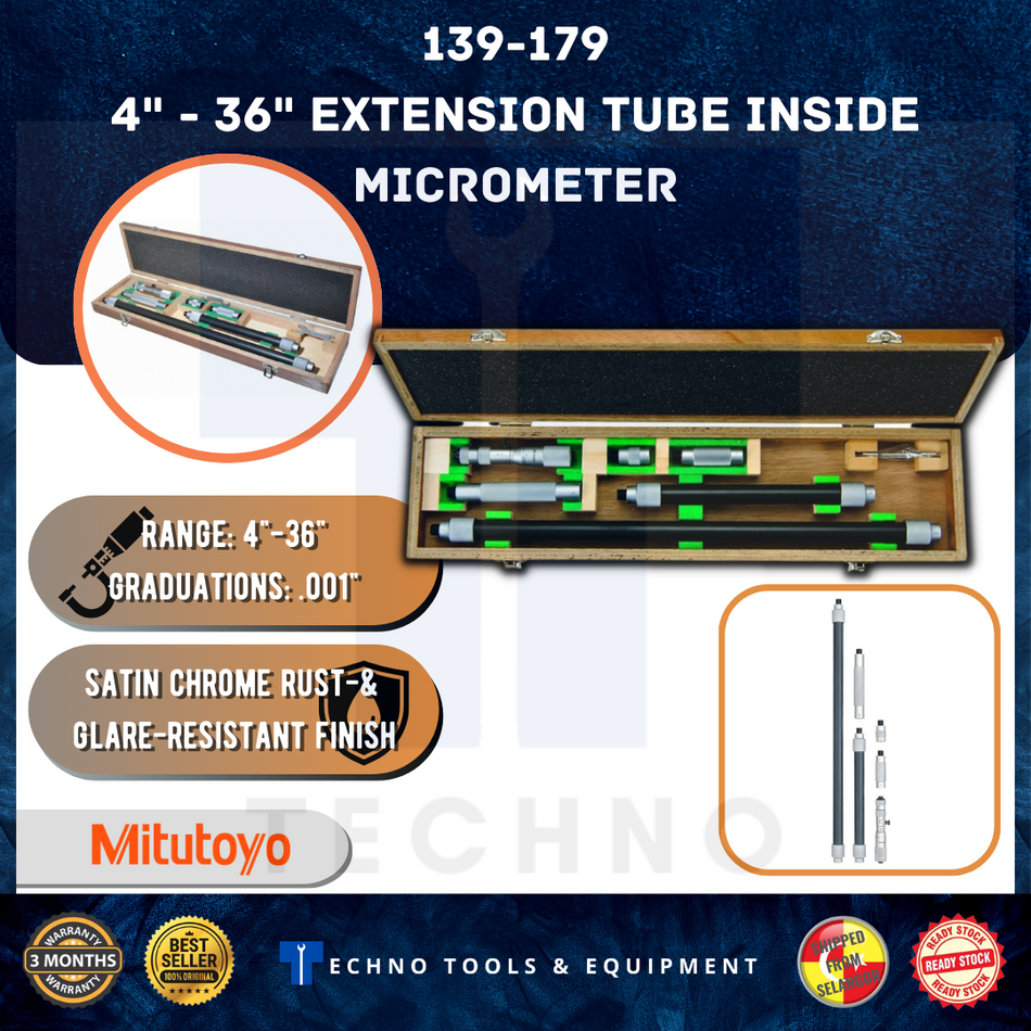 [PRE-ORDER 2-4 WEEKS] MITUTOYO 139-179 4" - 36" Extension Tube Inside Micrometer