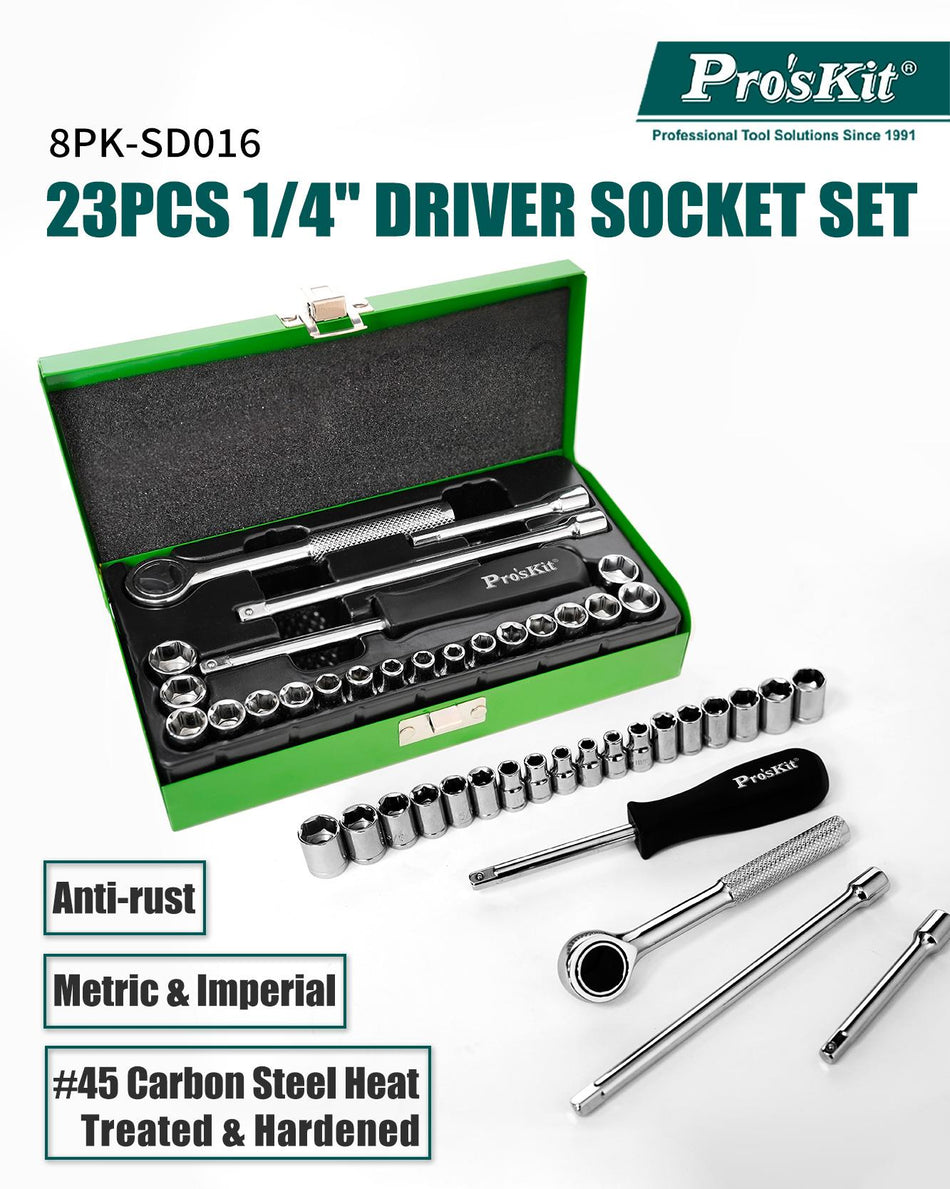 PRO'SKIT 8PK-SD016 23Pcs 1/4" Driver Socket Set