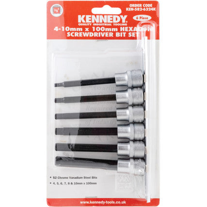 4-10mmx100mm O/A HEXAGONSCREWDRIVER BIT SET 6PC KENNEDY