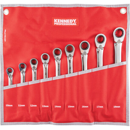 Kennedy Reversible Ratchet Combination Spanner Set 10-19mm 9 Piece KEN5826796K KENNEDY