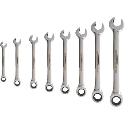 8-19mm DOUBLE RATCHETCOMBINATIONSPANNER SET 8-PCE