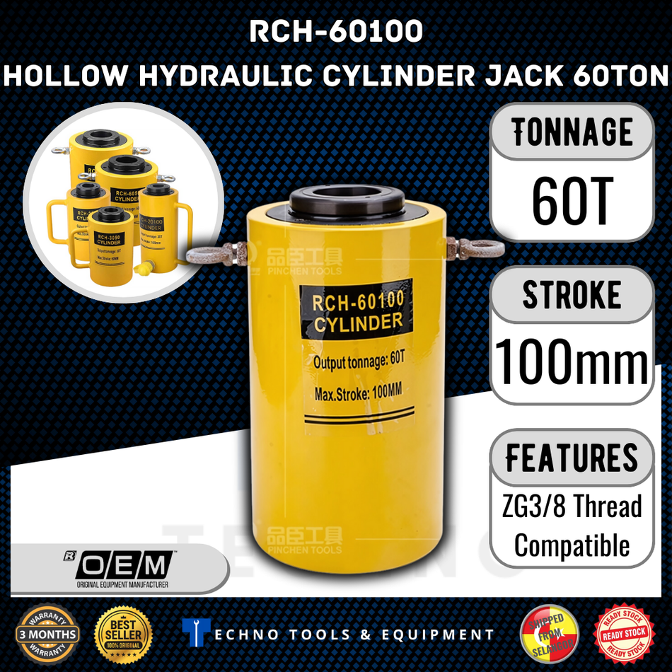 RCH-60100 Hollow Hydraulic Cylinder Jack 60 Ton