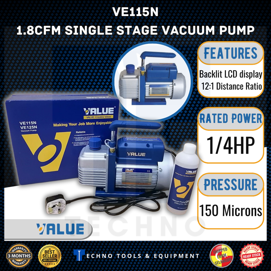 VALUE VE115N 1/4HP 2.0CFM Single Stage Vacuum Pump 100% ORIGINAL