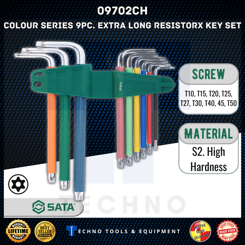 SATA 09702CH Colour Series 9PC Extra Long Torx Hex Key SATA