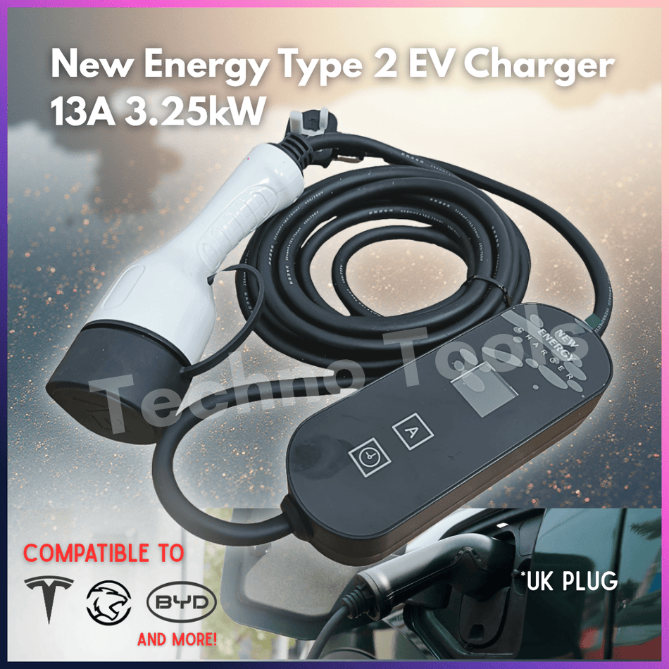 EV Charger Type 2 Portable Charger 3 pin plug 5 Meter UK Socket, 3.5kwh for Tesla, BYD Malaysia