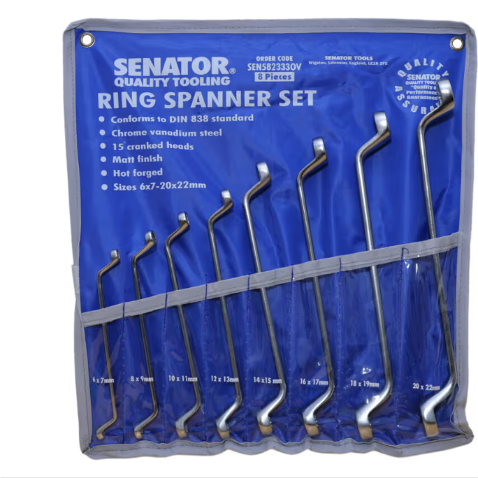 Senator 6-22mm Chrome Vanadium Ring Spanner Set 8pcs SENATOR