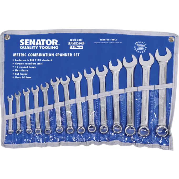 Senator 8–24mm Combination Spanner Set 14pc Chrome Vanadium SENATOR