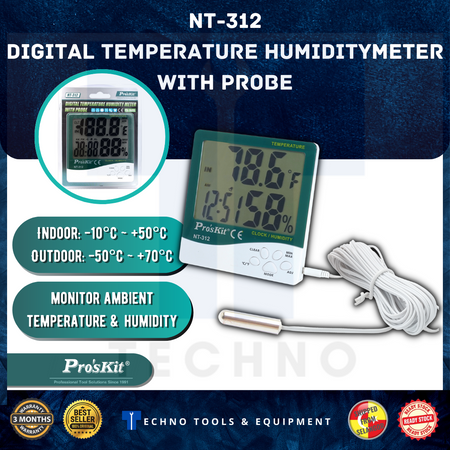 Pro’sKit NT‑312 Digital Temperature Humidity Meter With Probe 3 Months Warranty PRO'SKIT