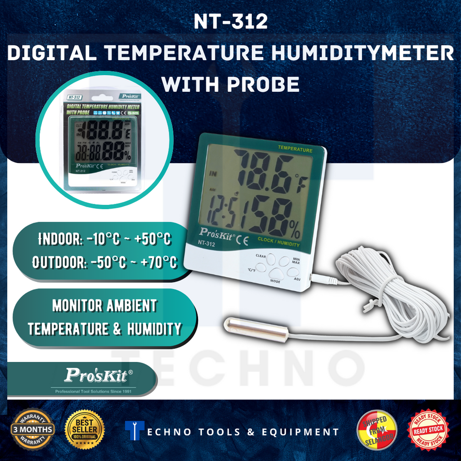 Pro’sKit NT‑312 Digital Temperature Humidity Meter With Probe 3 Months Warranty PRO'SKIT