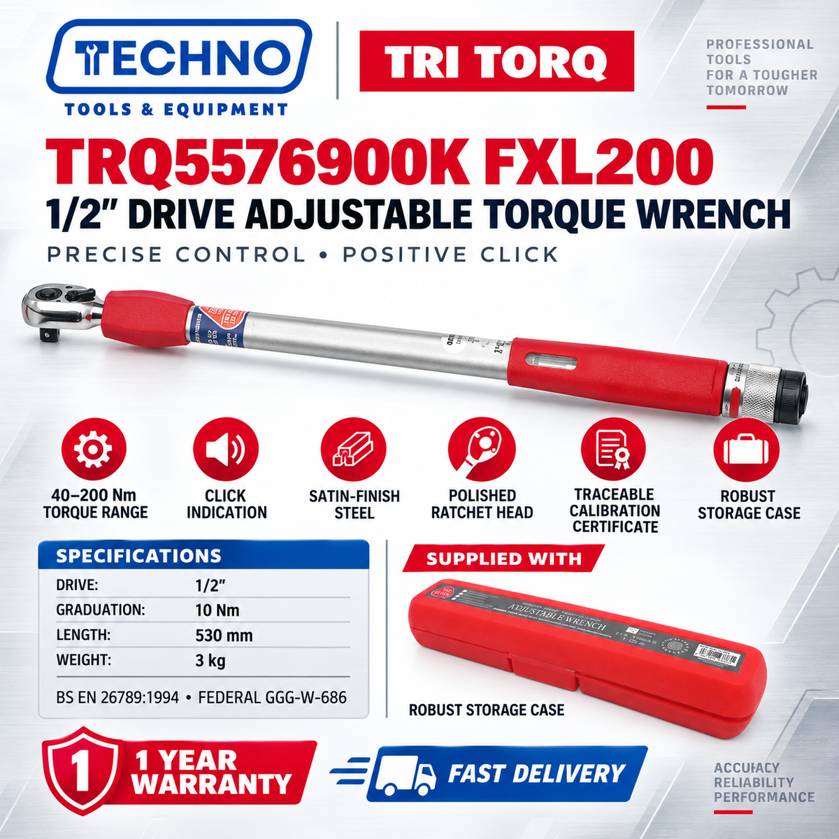 TRI-TORQ TRQ5576900K 1/2" SQ.DR TORQUE WRENCH 40-200Nm TRI-TORQ