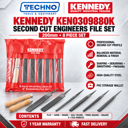 KENNEDY 6" 8" 10" (150mm-250mm) SECOND CUT ENGINEERS FILE SET-8PCE KEN0309860K KEN0309880K KEN0309900K KENNEDY
