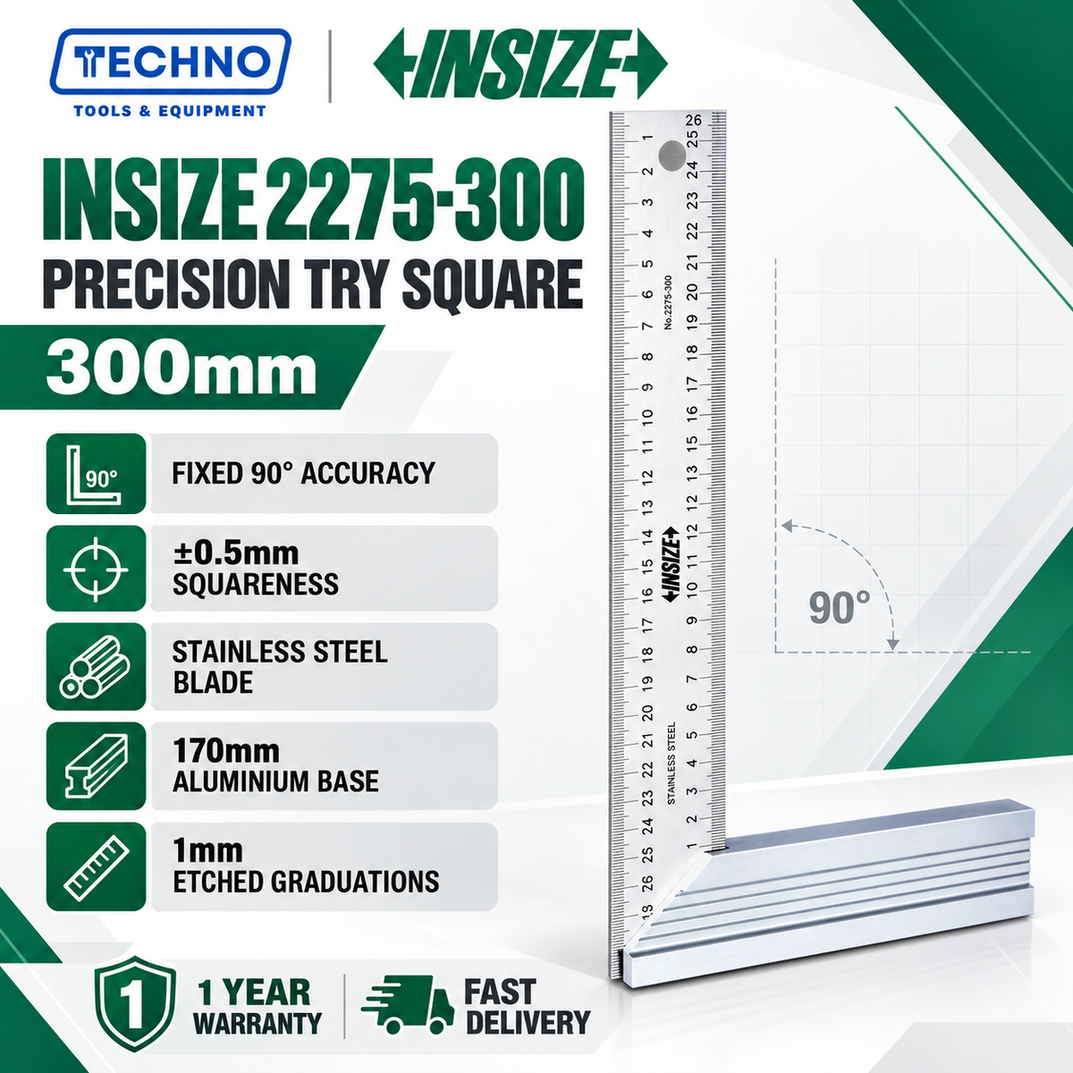 INSIZE 2275-300 Precision Try Square Techno Tools & Equipment